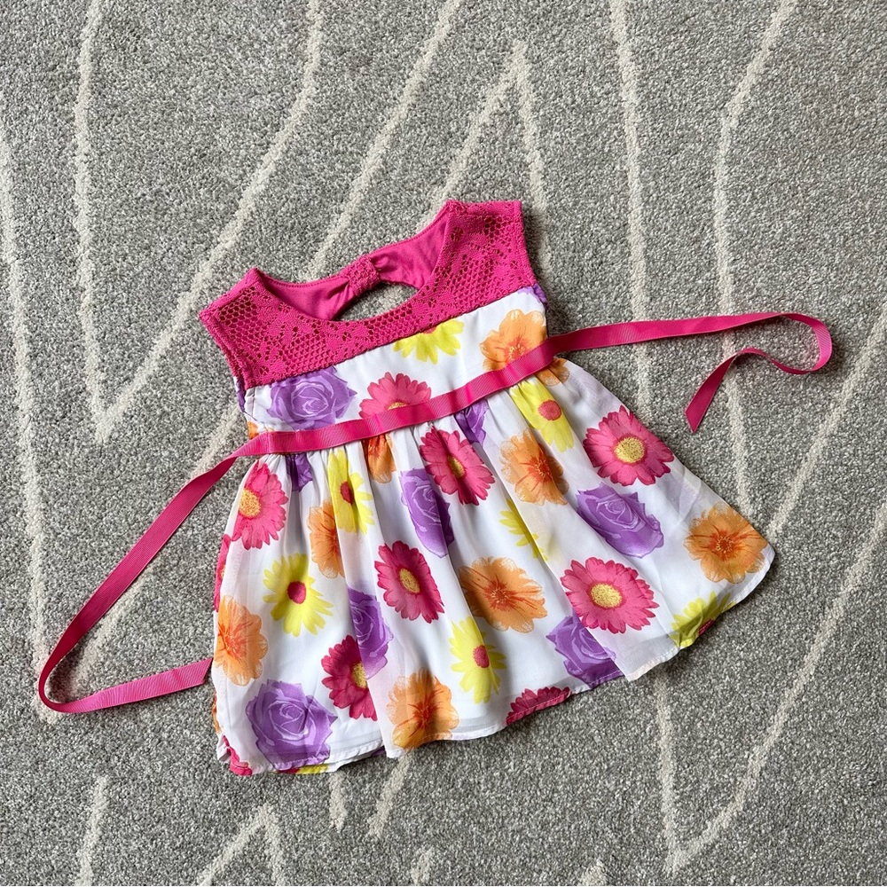 Youngland Baby Floral Baby Dress with Lace Top 12 M